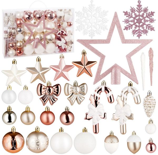 BRUBAKER Weihnachtsbaumkugel 101 Stück Premium Christbaumschmuck - Weihnachtskugel Set (101 St), Schneeflocken, Schleifen, Eiszapfen, Eicheln, Sternen Baumschmuck