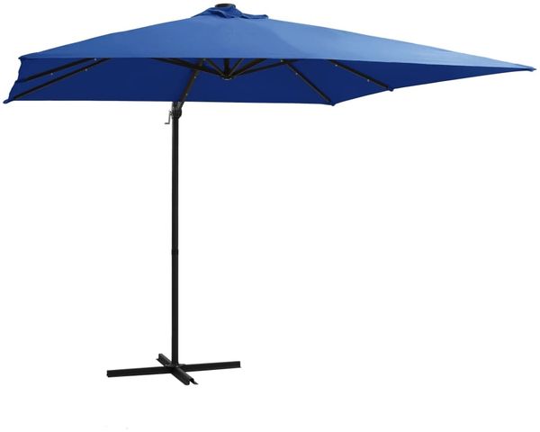 Sonnenschirm, Ampelschirm, Gartenschirm mit LED-Beleuchtung Stahl-Mast 250x250 cm Azurblau