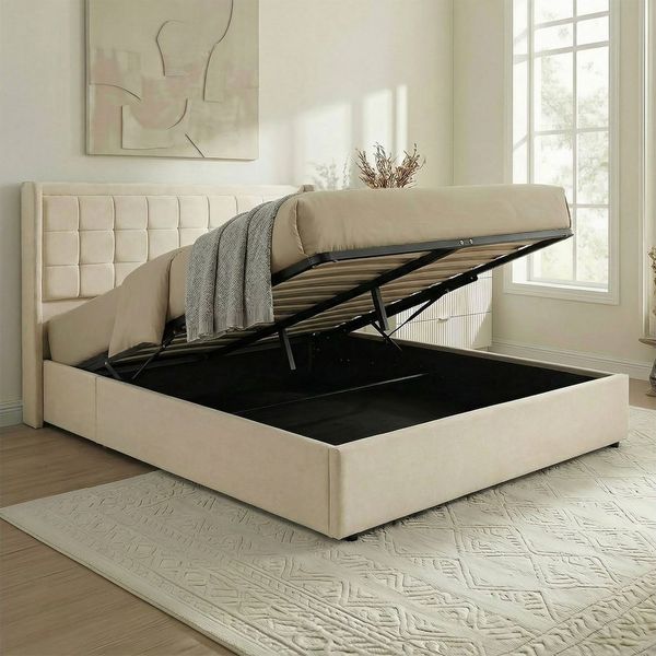 IDIMEX Polsterbett YARO, Bett 160x200 cm mit Bettkasten und weichem Samtbezug Cremeweiß