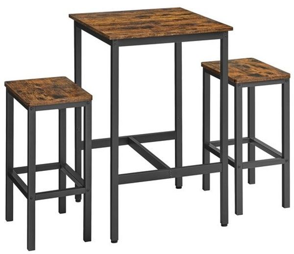 Vasagle Bartisch mit Barhocker-Set, Esstisch mit 2 Stühlen, Küchentisch klein 60 x 60 x 90 cm, Barstühle je 30 x 40 x 65 cm, für Esszimmer, Küche, Industrie-Design, vintagebraun-schwarz Bild 3