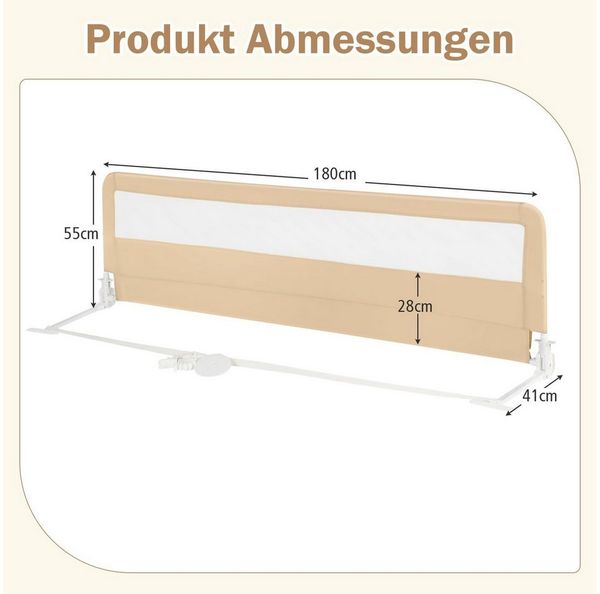 COSTWAY Bettschutzgitter Rausfallschutz, 180cm, mit Sicherheitsgurten