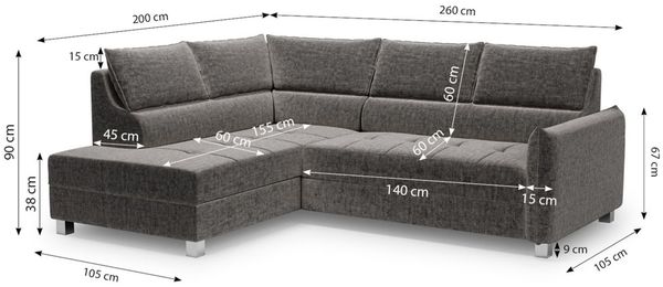 Ecksofa Schlafsofa Sofa MARNO in Stoff Vogue Charcoal Ottomane Rechts Bild 4
