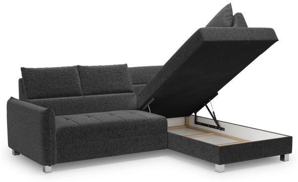 Ecksofa Schlafsofa Sofa MARNO in Stoff Vogue Charcoal Ottomane Rechts Bild 3