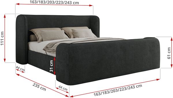 Polsterbett mit Lattenrost, Doppelbett für Schlafzimmer, Gepolstertes Kopfteil, Multipocket matratze, Härtegrad H3/H4 - EMORA CLASSIC DUO - 140 x 200 cm - Dunkelgrau Struktur - ELORI - LUX Bild 4