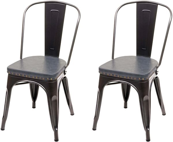 2er-Set Esszimmerstuhl HWC-H10e, Küchenstuhl Stuhl Chesterfield Metall Kunstleder Industrial Gastronomie ~ schwarz-grau