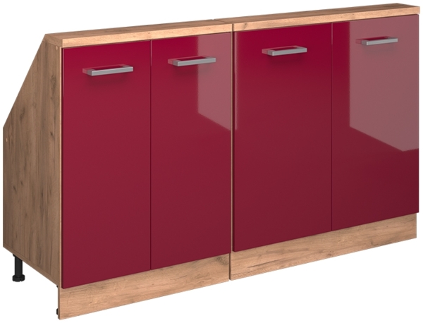 Dachschrägenschrank-Set Rion Rot Hochglanz/Goldkraft Eiche 2er Set Vicco