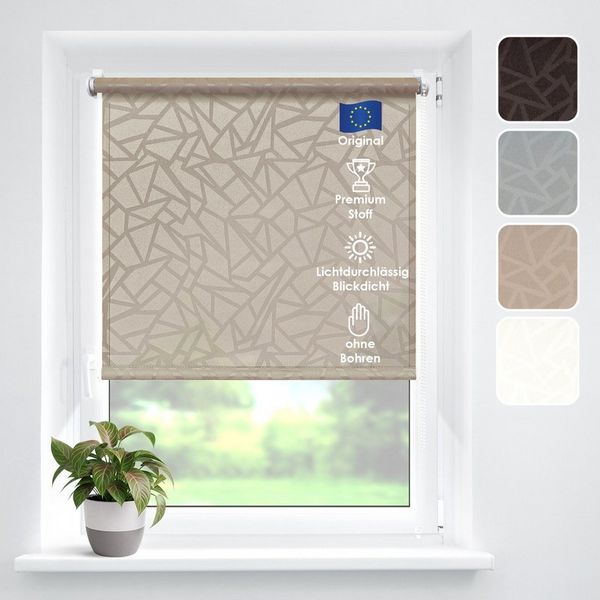 Rollo Tageslicht"Crystal", Braun 60x170cm, DomDeco, Klemmfix, Lichtschutz, ohne Bohren, blickdicht, Klemmfix