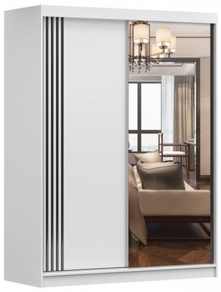 MOEBLO Kleiderschrank LARA 07 (mit Spiegel Schwebetürenschrank 2-türig Schrank mit vielen Einlegeböden und Kleiderstange Garderobe Schiebtüren Schlafzimmer 2-türig Schrank, Schlafzimmer-Wohnzimmerschrank Modern Design Schwebetürenschrank), (BxHxT): 150... Bild 4