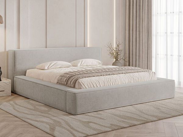 GRAINGOLD Mali Polsterbett 160x200, Doppelbett mit Bettkasten und Lattenrost, Velour-Stoff, Grau