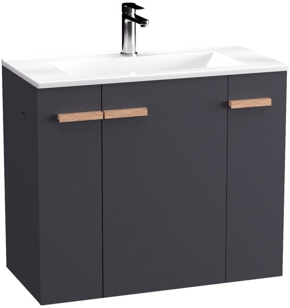 BADEDU HIERA Waschbecken mit Unterschrank 80 cm breit, Anthrazit, Waschbecken Keramik Weiß