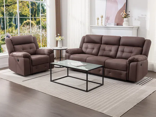 Vente-unique - ORTIANO Sofa and armchair set StoffStoff Braun - B 97 cm x H 102 cm x L 103 cm223 cm