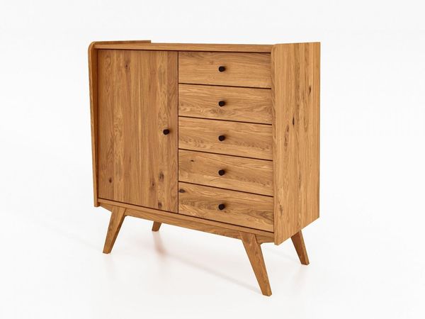 Kommode Jetro Wildeiche massiv 100x105x50 cm 5 Schubladen und 1 Tür