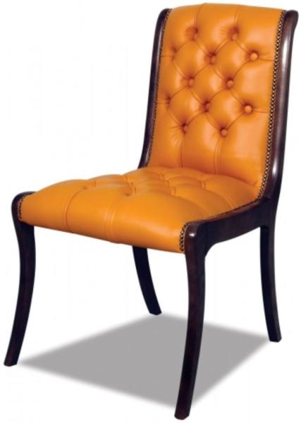 Casa Padrino Echtleder Esszimmerstuhl Orange / Dunkelbraun 50 x 47 x H. 95 cm - Luxus Möbel