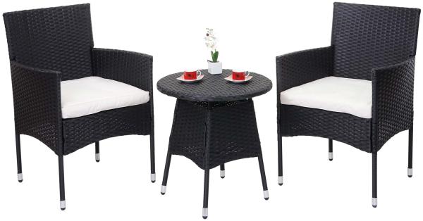 Poly-Rattan Balkonset HWC-G27, Sitzgarnitur Gartengarnitur, 2xSessel+Tisch ~ anthrazit, Kissen creme