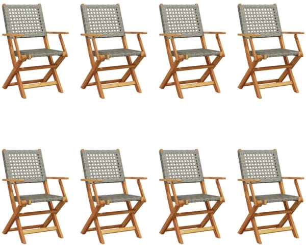 vidaXL Gartenstühle 8 Stk. Klappbar Grau Poly Rattan & Massivholz 3214561