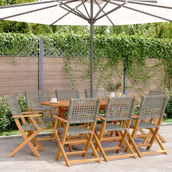 vidaXL Gartenstühle 8 Stk. Klappbar Grau Poly Rattan & Massivholz 3214561