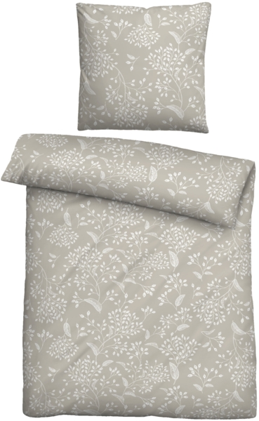 Traumhaft schlafen - Castell - Markenbettwäsche Baumwoll Linon Bettwäsche 0040992 BLÜMCHEN, taupe, 1x 155x200 cm + 1x 80x80 cm