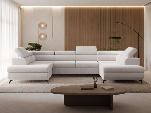 GRAINGOLD Wohnlandschaft U-Form Argon U, Couch mit Schlaffunktion, mit Bettkasten, Velour-Stoff, Grau
