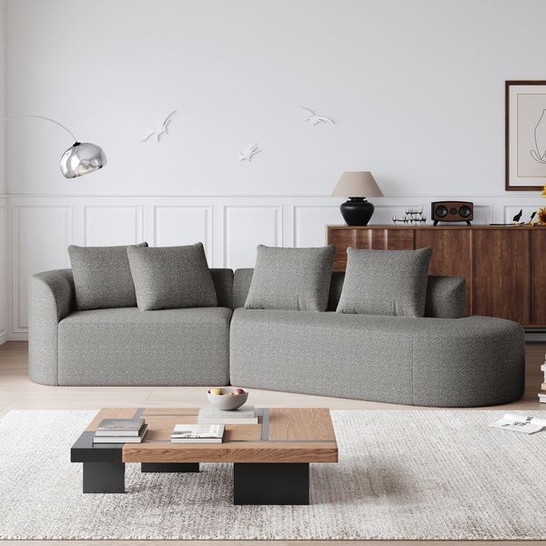 Chenille Sofa 3-Sitzer mit geschwungenem Design,Großes bequemes Sofa ohne Montage, weicher Stoff, hochelastische Polsterung,Hellgrau