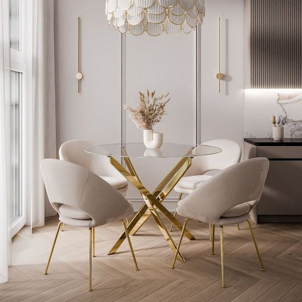 Lookway Esstisch BEIRA runde Platte, 90 cm aus Glas ohne Stühle (1 Tisch), Durchmesser: ø 90 cm