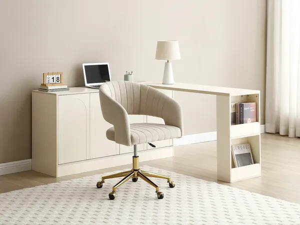 Vente-unique - TIRIESI Office chair Stoff Beige - B 56 cm x H 87 cm79 cm x L 61 cm
