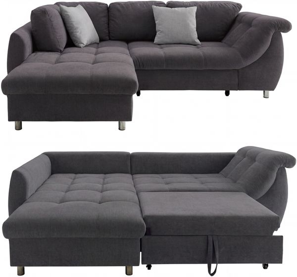 Ecksofa Schlafcouch L-Garnitur Bettkasten Ottomane links Mikrofaser Anthrazit