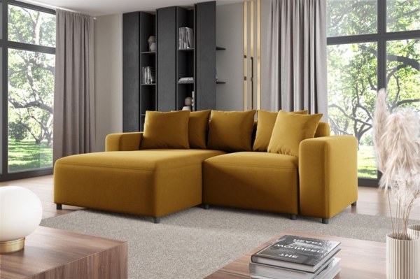 Ecksofa Designersofa Sofa MEGAN XS in Stoff Salvador Honiggelb Ottomane Links