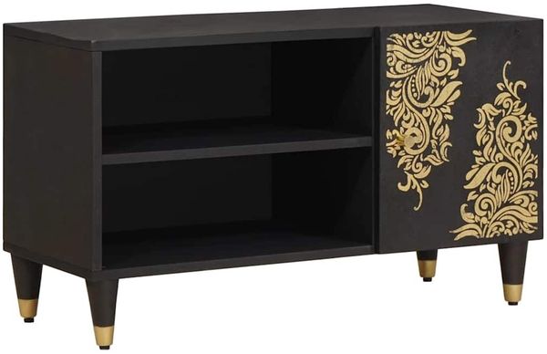 vidaXL TV-Schränk mit Regal Schwarz 80 x 33 x 46 cm Massivholz Mango 4018823
