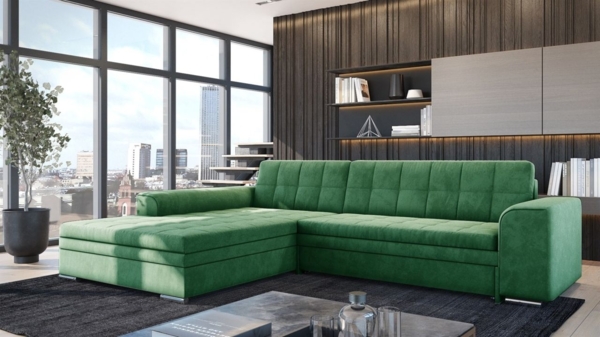 Ecksofa Schlafsofa Sofa LUSAKA in Stoff Fresh Grün Ottomane Links