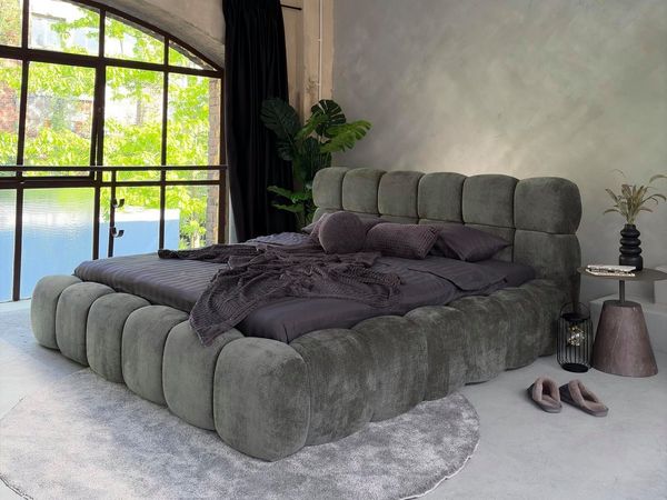 Compleo Polsterbett Cloud Bett, Bett mit gepolstertem Kopfteil ELVA (Chenille-Stoff), Schlafzimmer Bett modern, Doppelbett gepolstert, Wolkenbett