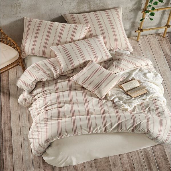 Buymax Bettwäsche Luxury Natur Bettwäsche, Yarn Dyed: 100% Baumwolle, 3 teilig, 200x220 cm, Bettbezug-Set, Reißverschluss, Premium Qualität, Weiß