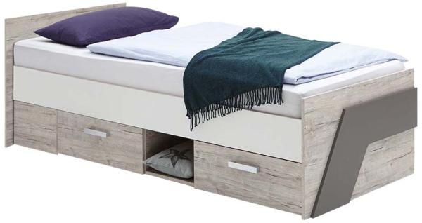 FMD Möbel - NONA 1 - Bett mit 2 SK - melaminharzbeschichtete Spanplatte - Sandeiche Nb/weiß/Lava - 204,5 x 69,5 x 96cm