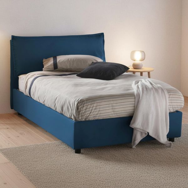 Talamo Italia - Doppelbett Claudia, Bettkasten mit Stoffbezug, 100 % Made in Italy, Öffnung vorne, geeignet für Matratzen 120x200 cm, blau
