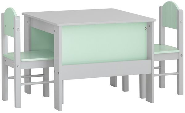SoBuy KMB88-HG Kindertisch mit 2 Stühlen, MDF, Lackiert, Hellgrau, 60 x 48 x 60 cm