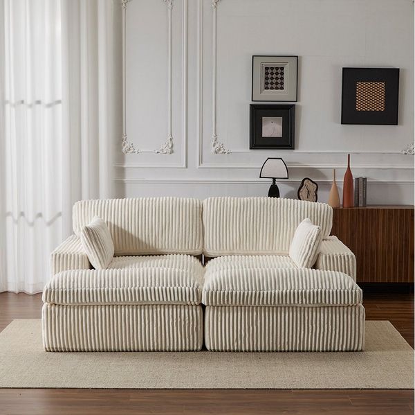 Leawin Sofa Cordsofa 2-Sitzer mit Bettfunktion, modernes Schlafsofa für Wohnzimmer, Weicher Cordbezug, flexible Kombination & ideal für kleine Räume