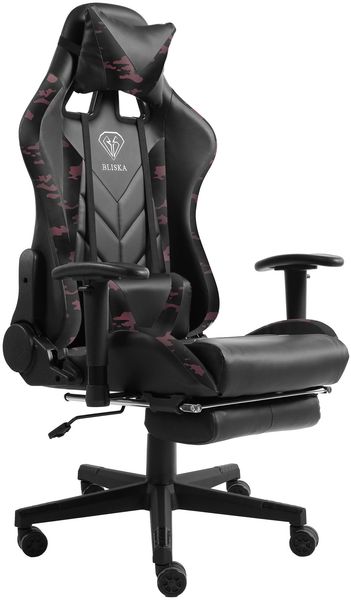 Gaming Stuhl mit Fußstütze und ergonomsichen 4D-Armlehnen gaming chair in ergonomischer Sportsitz Optik Gamer Stuhl mit verstellbaren Rückenstützkissen Bürostuhl Schwarz/Military -Rosa