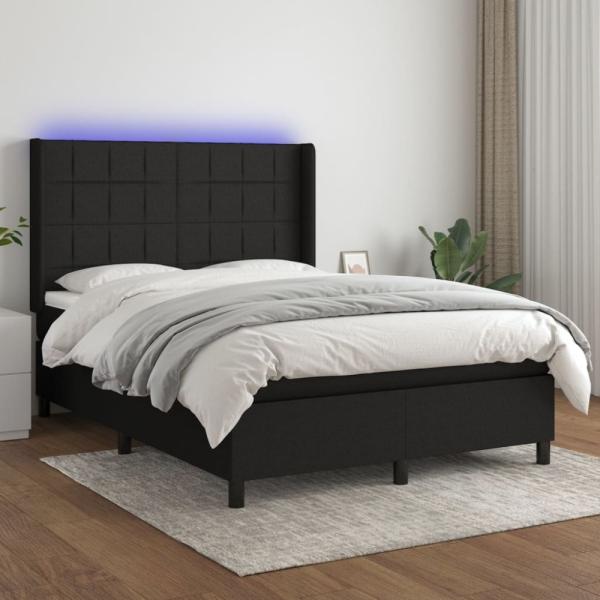 vidaXL Boxspringbett mit Matratze & LED Schwarz 140x200 cm Stoff 3138319