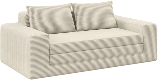 skølm 'Kvasir' Schlafsofa 2 Sitzer 120 cm breit mit 2 Kissen, Vollschaumsofa mit Schlaffunktion als Gästebett nutzbar, vakuumverpackt - ohne Aufbau, Cord beige