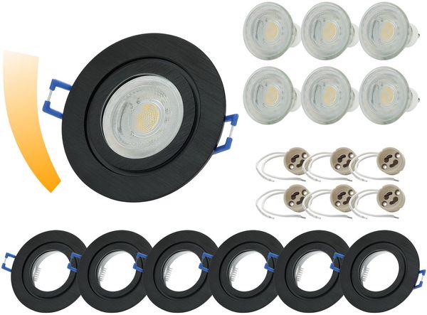 Sweet LED LED Einbaustrahler 6er Set IP44 7W dimmbar Deckenspots Bad & Küche schwarz 230V, LED fest integriert, warmweiß, GU10, IP44, Deckenspots, Deckenstrahler, Einbauleuchten