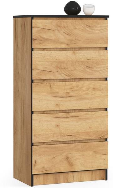 Home Collective Kommode 60 cm breit Holz Highboard Sideboard für Flur Schlafzimmer Wohnzimmer (Kommode Schlafzimmer Kommode mit Schubladen Holz Schrank), Kinderzimmer Organizer, 121 cm hoch mit 5 Schubladen Eiche