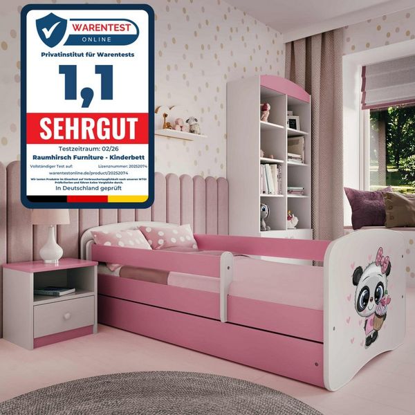 Raumhirsch Furniture Kinderbett 70x140, 80x160, 80x180 cm - Komplettset mit Matratze & Schublade (Bett für Mädchen, Einzelbett Kinder 2–12, mit Rausfallschutz & Lattenrost), verschiedene Farben & Designs
