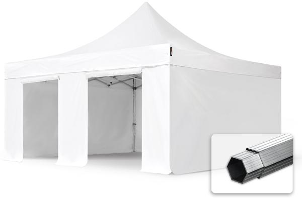 5x5 m Faltpavillon, PROFESSIONAL Alu 50mm, feuersicher, Seitenteile ohne Fenster, weiß