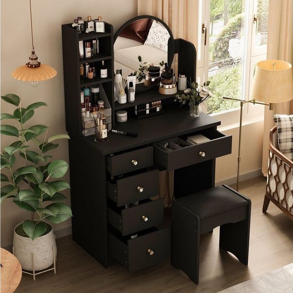 FUFU&GAGA Schminktisch mit Hocker und 5 Schubladen, 80 B x 40 T x 135H cm