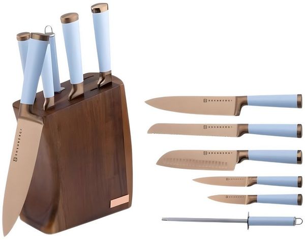 Edenberg Messerblock mit Messern Messerset mit Block Holz (7tlg), Holz-Messerblock, Titanbeschichtung