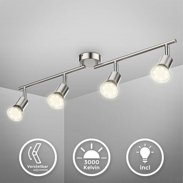 B.K.Licht LED Deckenleuchte Deckenlampe Wohnzimmer GU10 12W 60cm silberfarben - BKL1024, LED wechselbar, 2700K - Extra-Warmweiß, Deckenstrahler Spots drehbar schwenkbar 1000lm Küche Flur matt-nickel