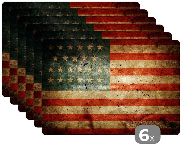 MuchoWow Platzset Flagge - Vintage - USA, (6-St), Platzsets, Tischset, Abwaschbar, Tischsets, Platzdeckchen