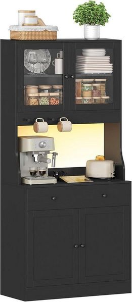 MSMASK Küchenbuffet Küchenschrank, Buffetschrank Hochschrank mit Schublade und LED, Weiß