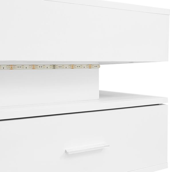 Couchtisch 100x50x44 cm, hydraulisch höhenverstellbar mit LED, Bluetooth-App, 2 Schubladen und verstecktem Stauraum, Weiß Bild 6