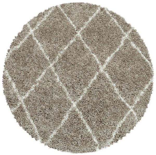 Carpettex Hochflor-Teppich Rauten Design, Rund, Höhe: 30 mm, Runder Teppich Wohnzimmer Geometrisch Design Shaggy Langflor
