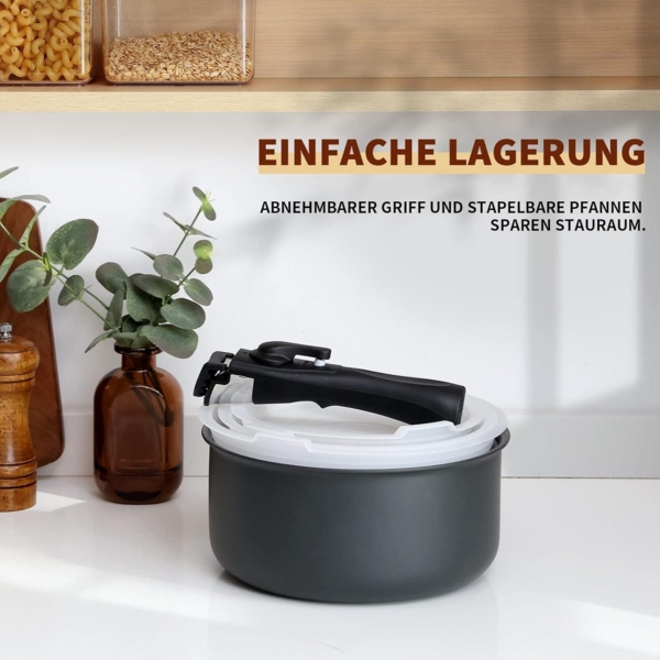 Kochtopf Set 7-tlg. 16+18+20cm abnehmbarer Griff Induktion Antihaft backofenfest Bild 6